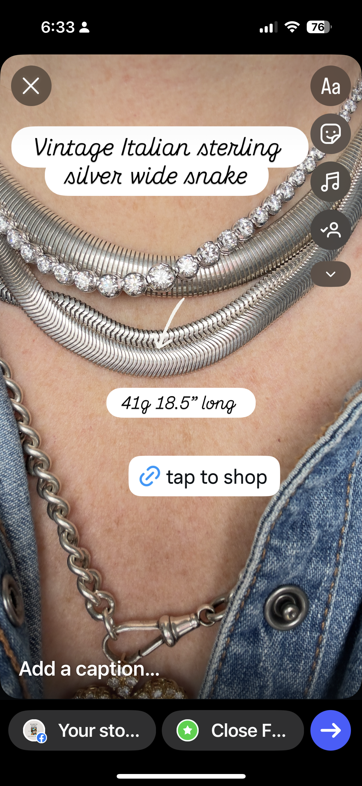 1990’s sterling snake wide 7.58mm 18.5” necklace