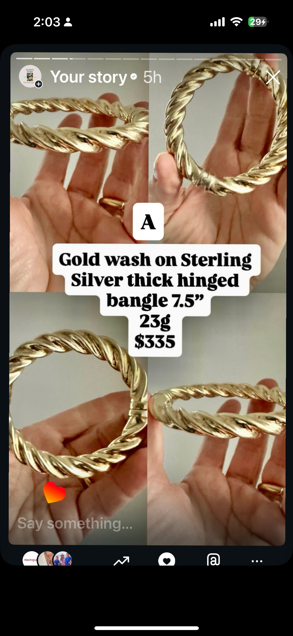 Gold wash on Sterling silver thick hinged bangle 22g