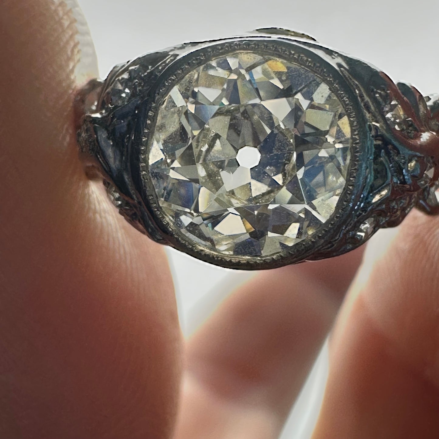 Old European Brilliant (round) diamond measuring 7.25 - 7.45 x 4.19mm in size, 1.53 carats with a color grade of "J" and clarity grade of "VS2