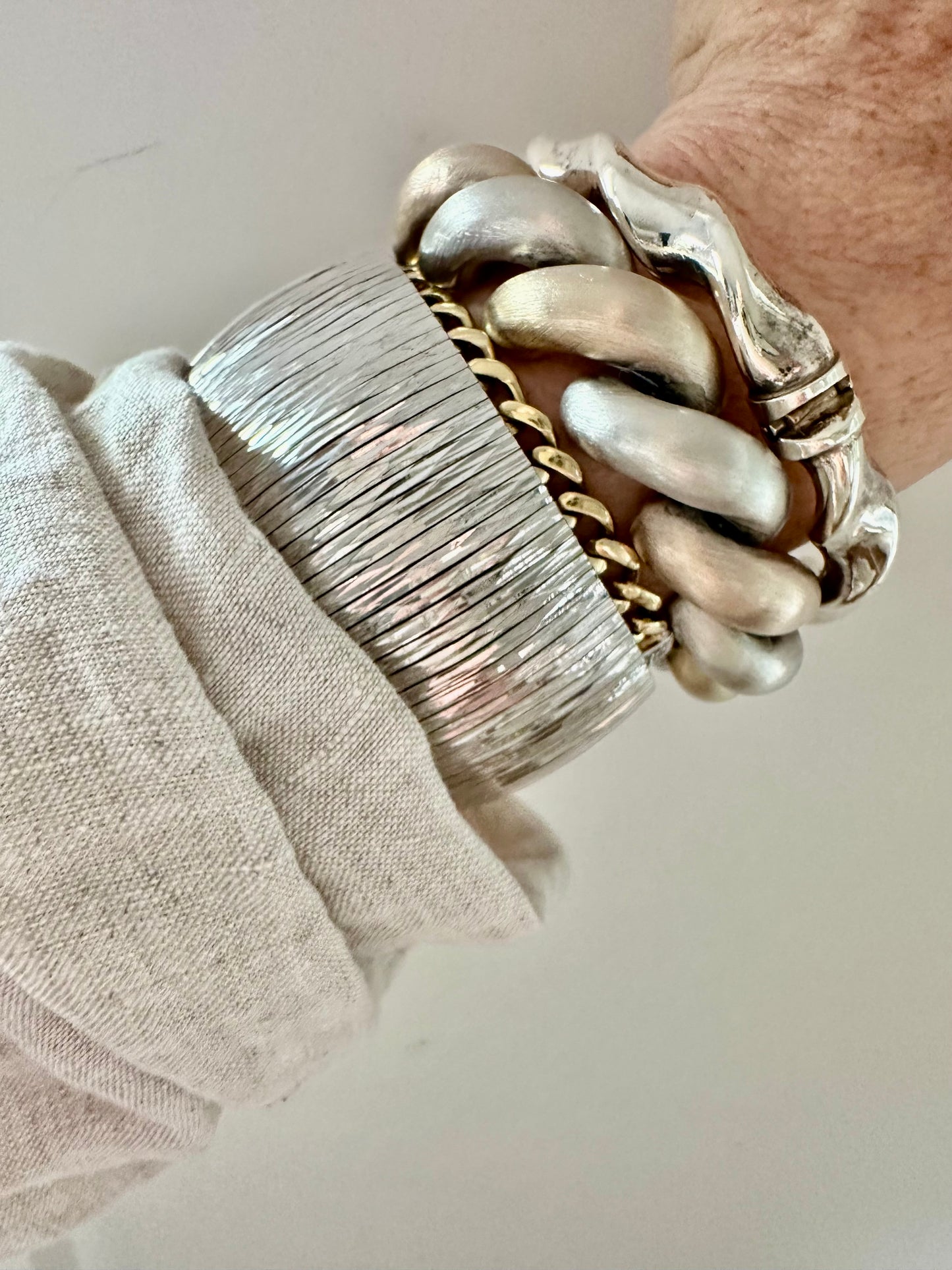 Italian Sterling Silver Wide Omega Bracelet | Textured Sparkle Finish | 1.12” Wide | 8.25”