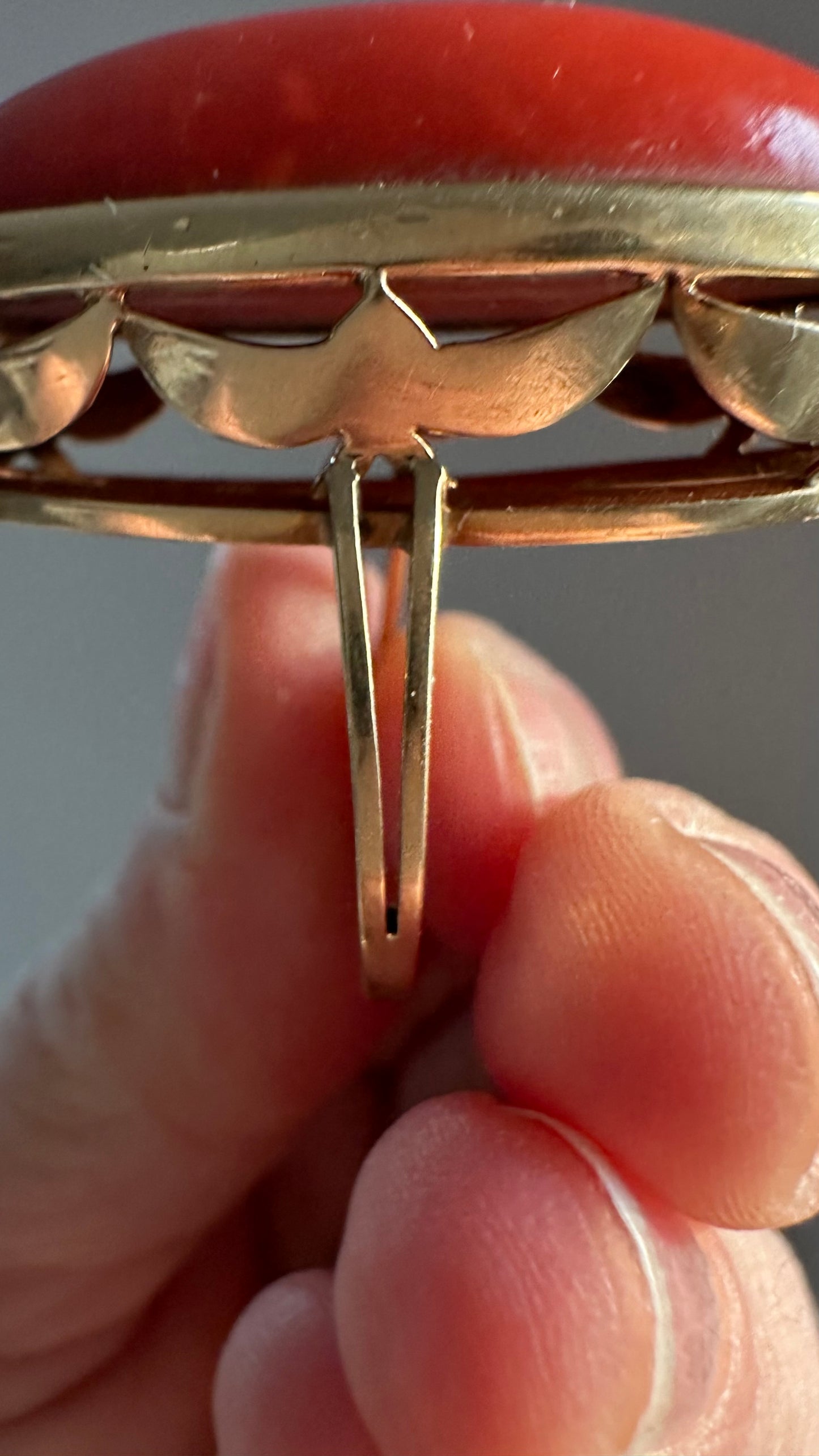 Large Natural Coral Statement Ring | Bold Oval Cabochon | Size 9.25