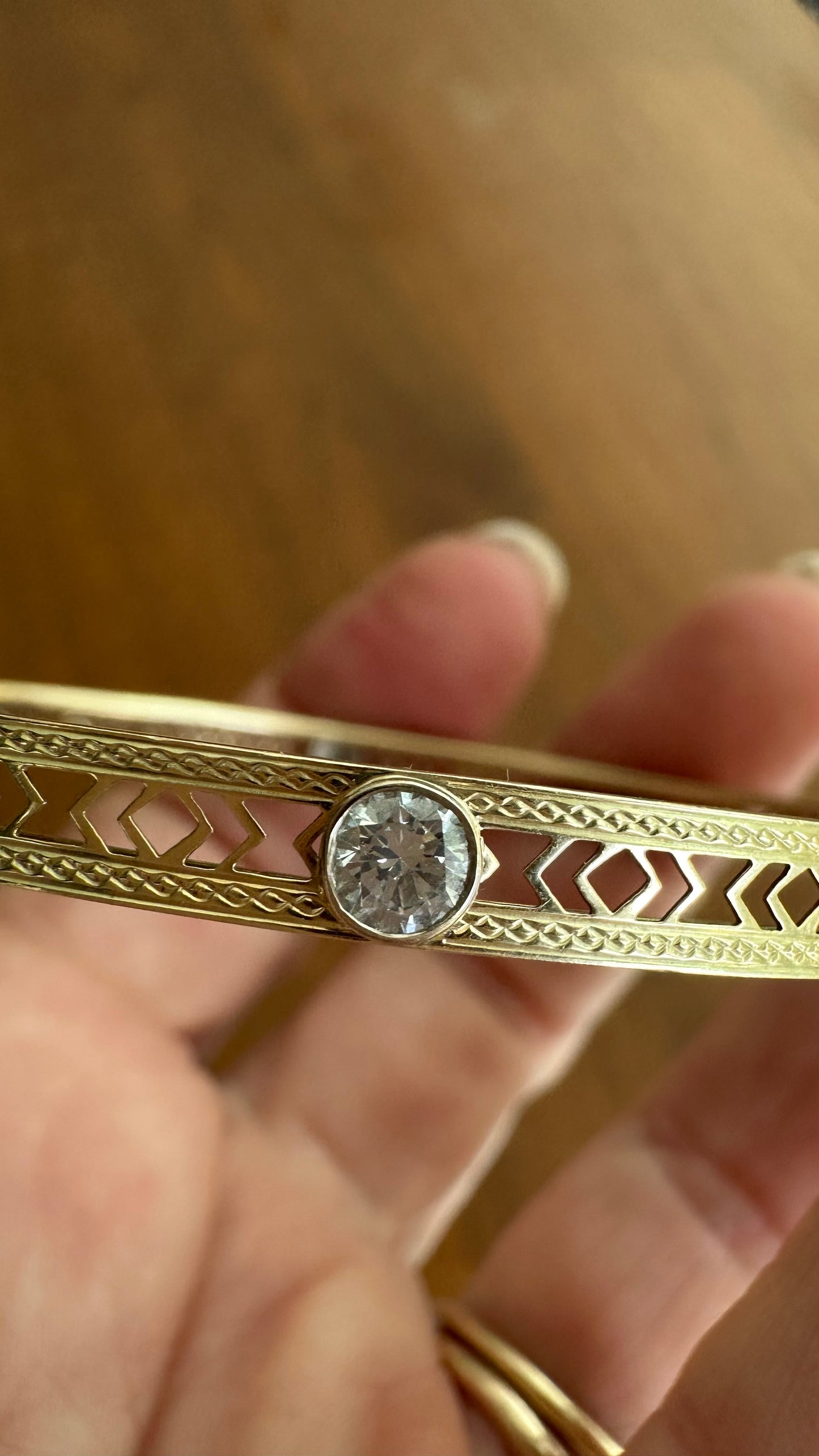 circa 1920 Art Deco Hand Engraved Gold Bezeled Diamond Bracelet