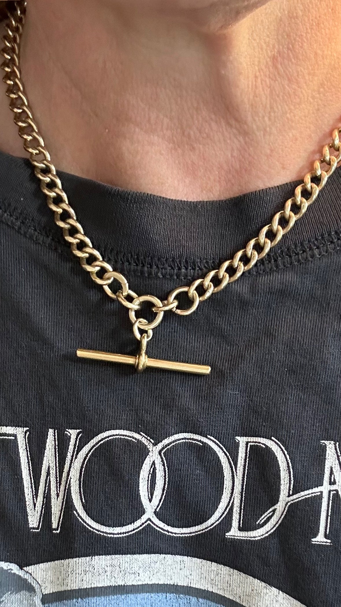 Antique curb albert watch chain 16.5”9k HGP over sterling