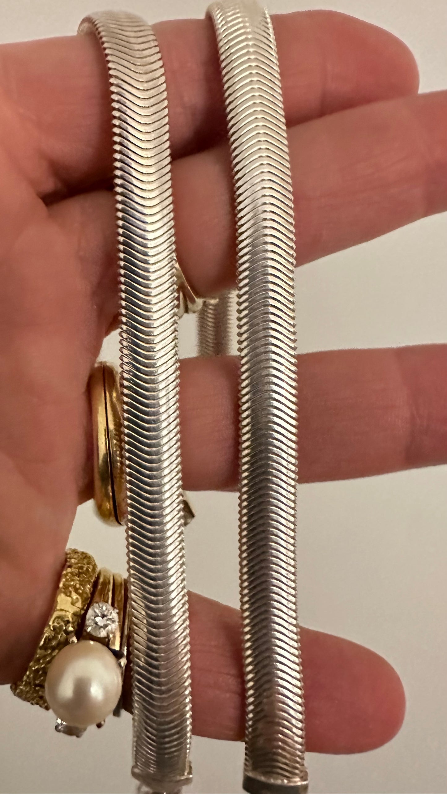 1990’s sterling snake wide 7.58mm 18.5” necklace