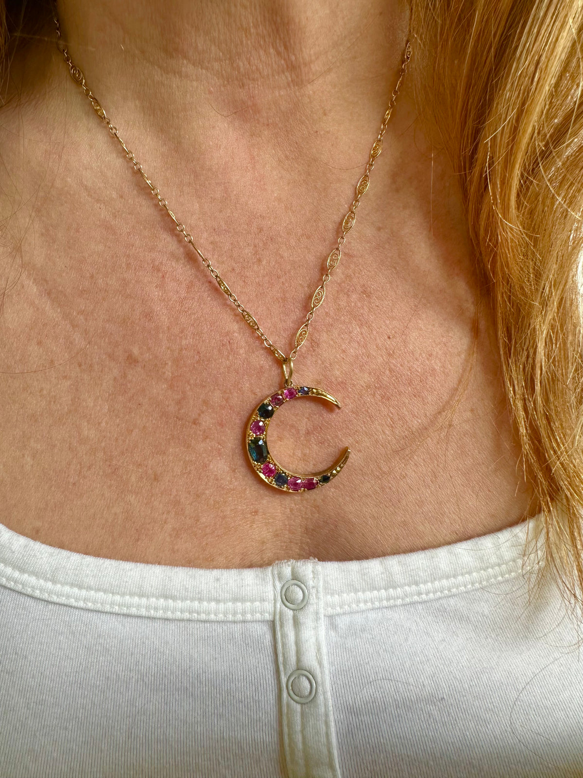 Victorian French 18k sapphire crescent pendant conversion