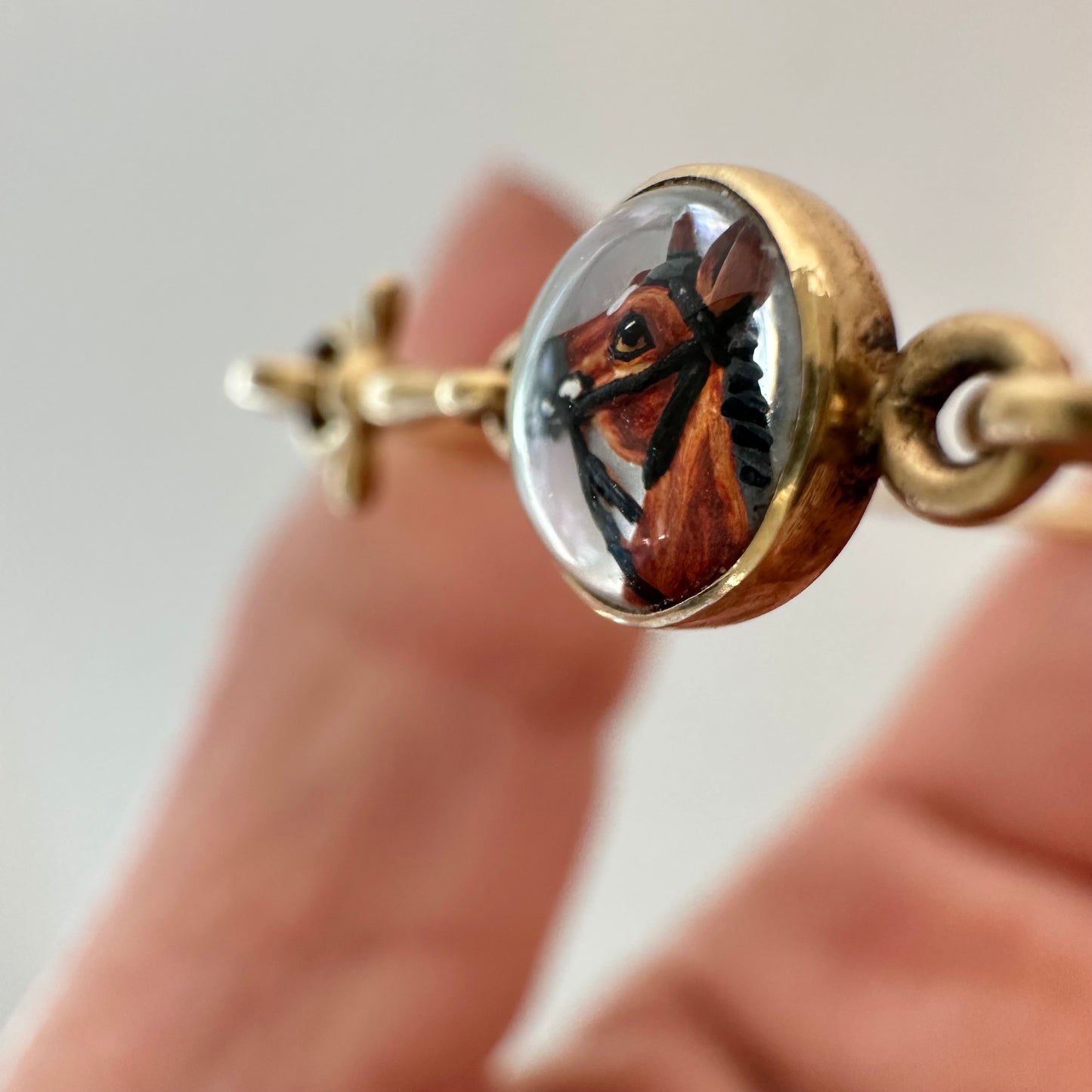 Antique reverse Essex crystal horse bracelet