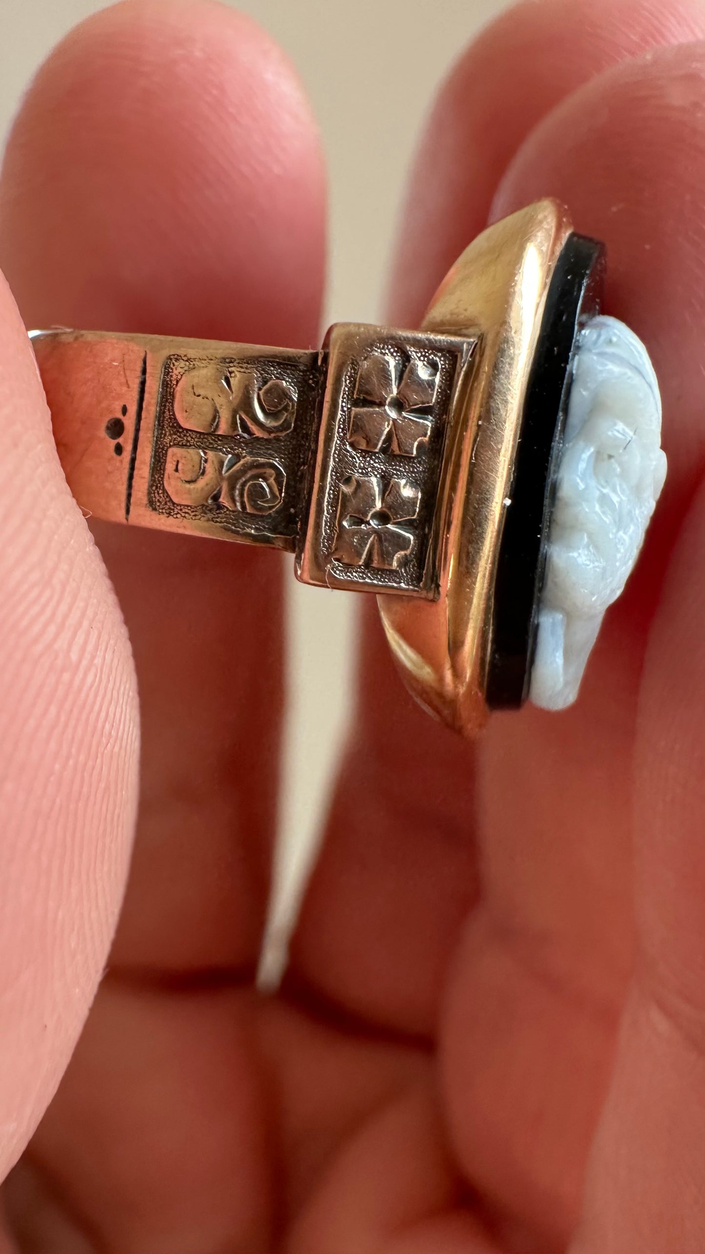 ✨ Antique Hardstone Cameo Ring | Classical Profile | 18K Gold | c. 1890–1915