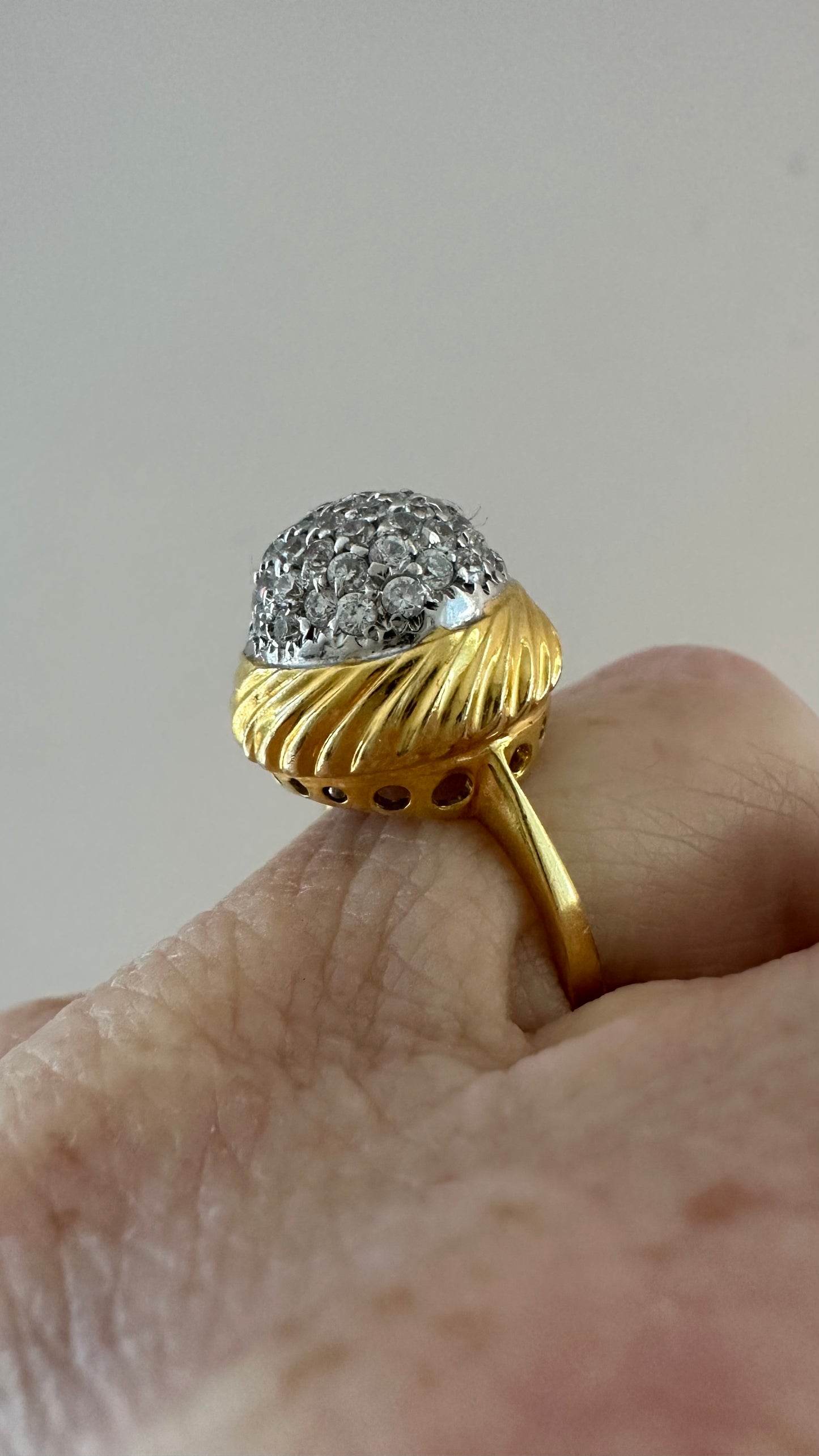Vintage Italian 18K Gold Diamond Bombé Ring | Two-Tone Pavé Dome Statement Ring