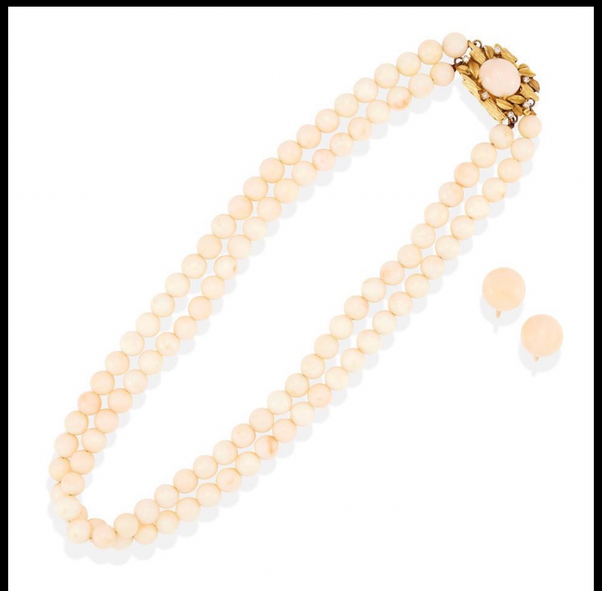 MIDCENTURY 18k GOLD, CORAL AND DIAMOND NECKLACE