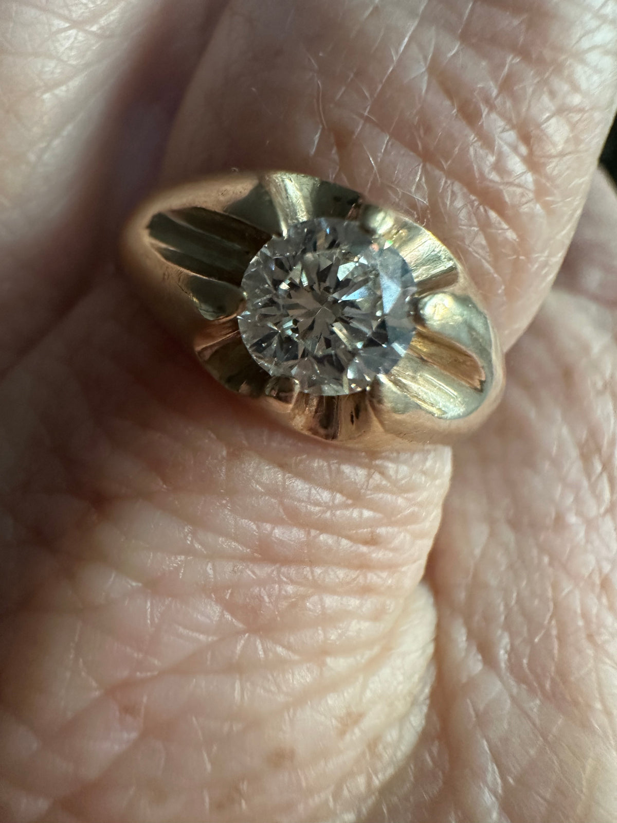 Belcher set old transitional cut diamond ring .75 ct