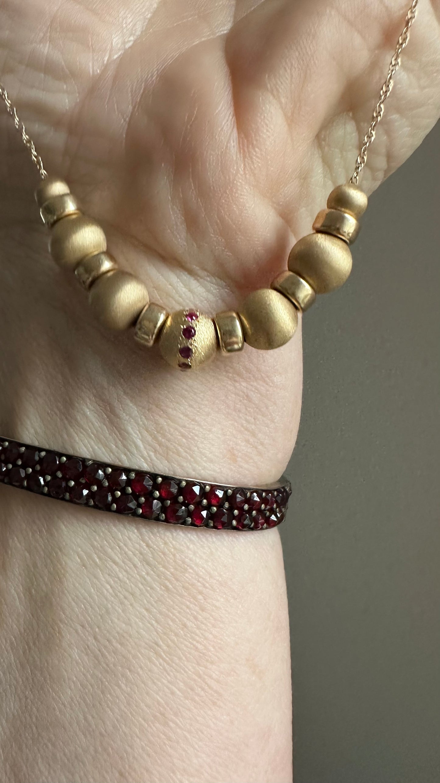 Vintage 14k gold beaded necklace with tourmalines