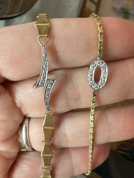 14k gold and diamond lightening bolt bracelet