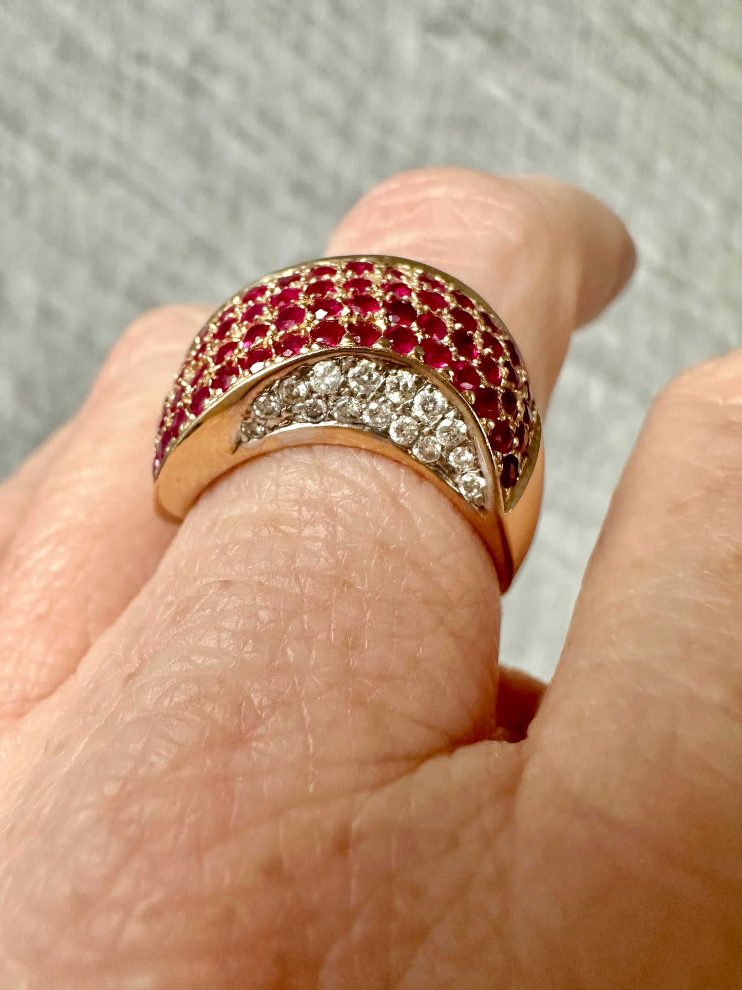 14k Diamond Ruby Ring Wave Design