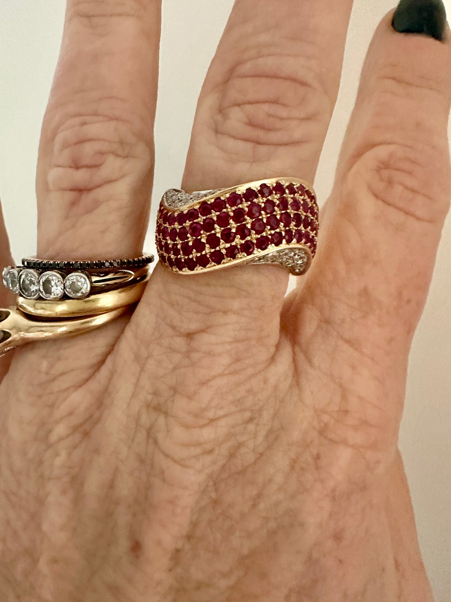 14k Diamond Ruby Ring Wave Design