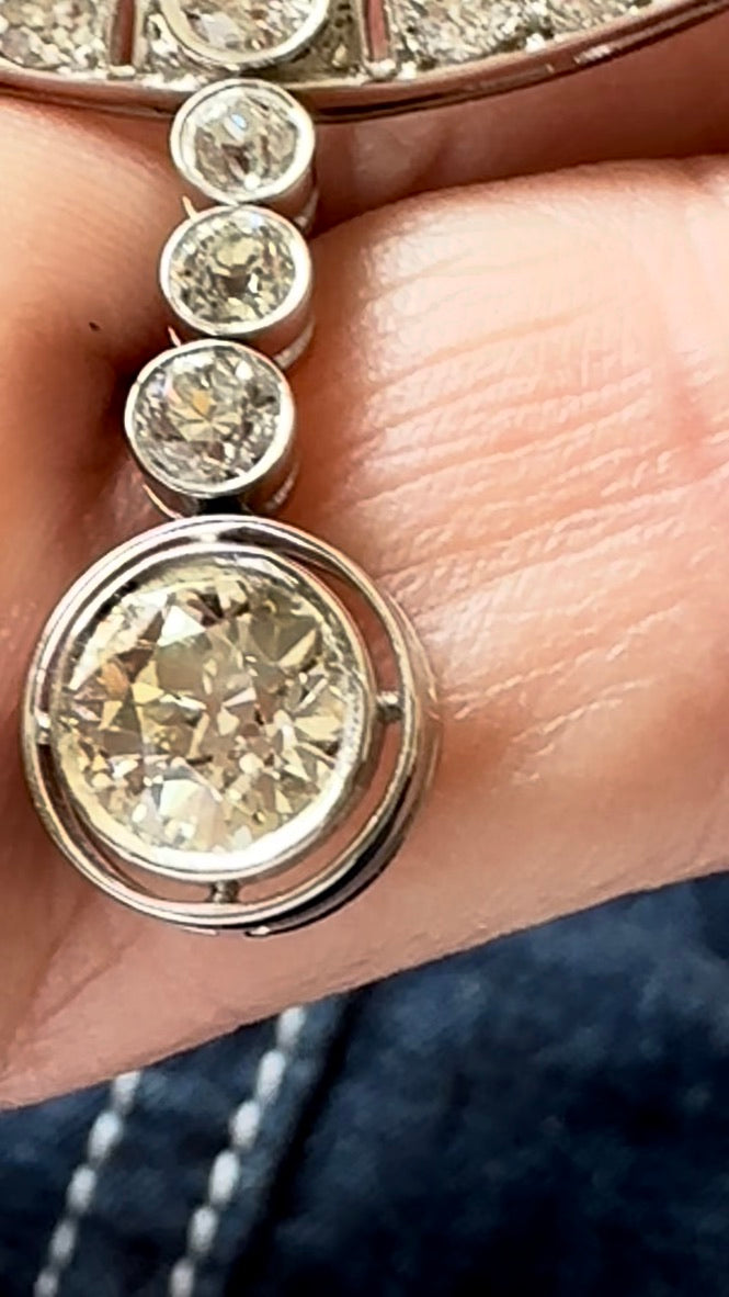 Art Deco Old European Cut Diamond Platnium Necklace 3.5 Cttw