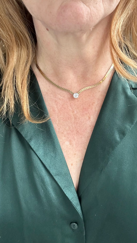 Vintage 14k 1.6 cttw diamond brilliant cut curb necklace