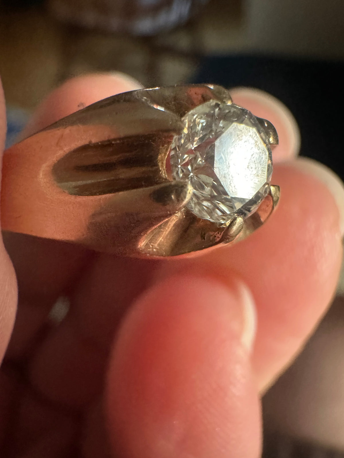 Belcher set old transitional cut diamond ring .75 ct