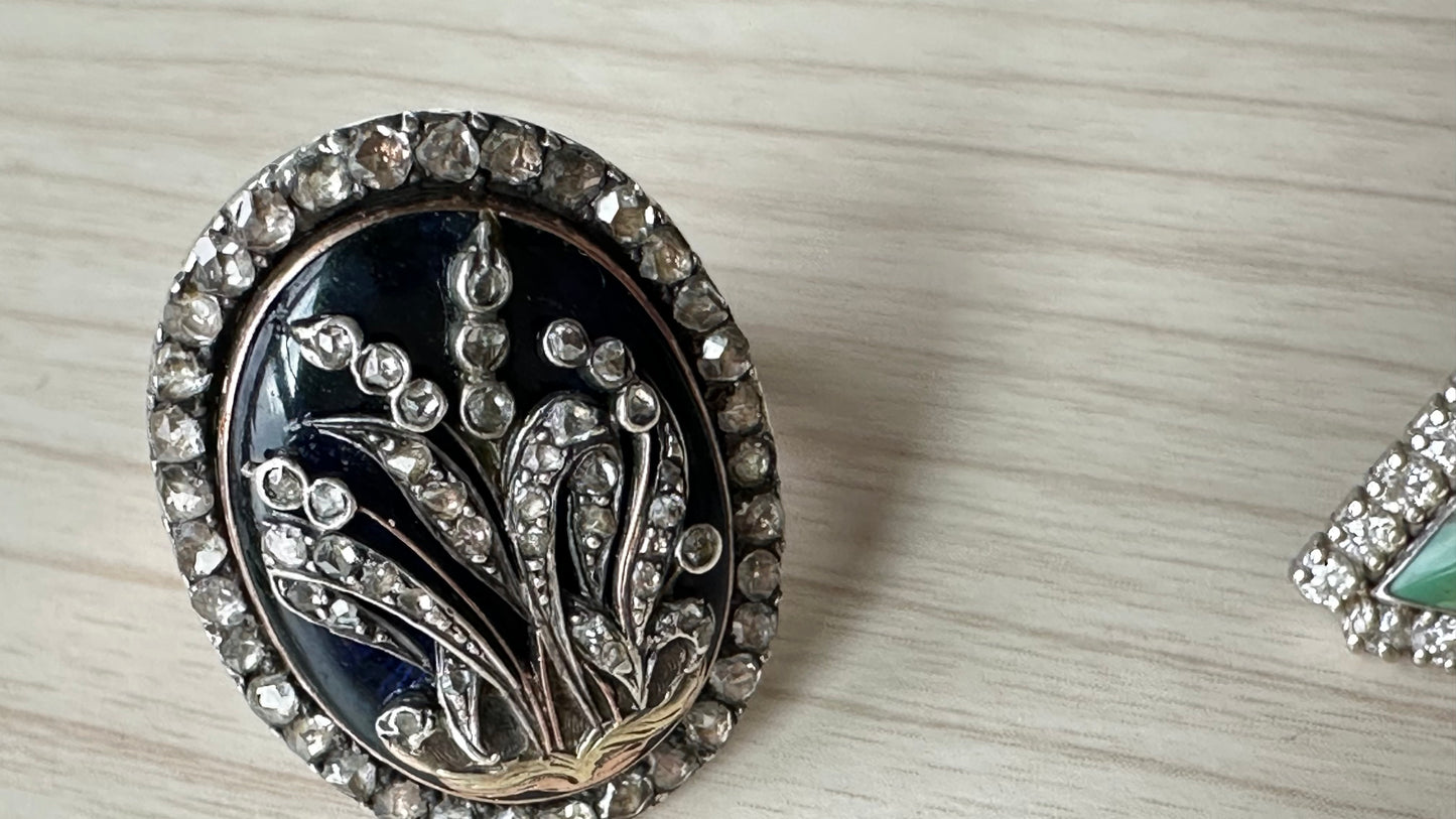 ANTIQUE Georgian 18K GOLD, SILVER, DIAMOND AND BLUE BRISTOL GLASS RING