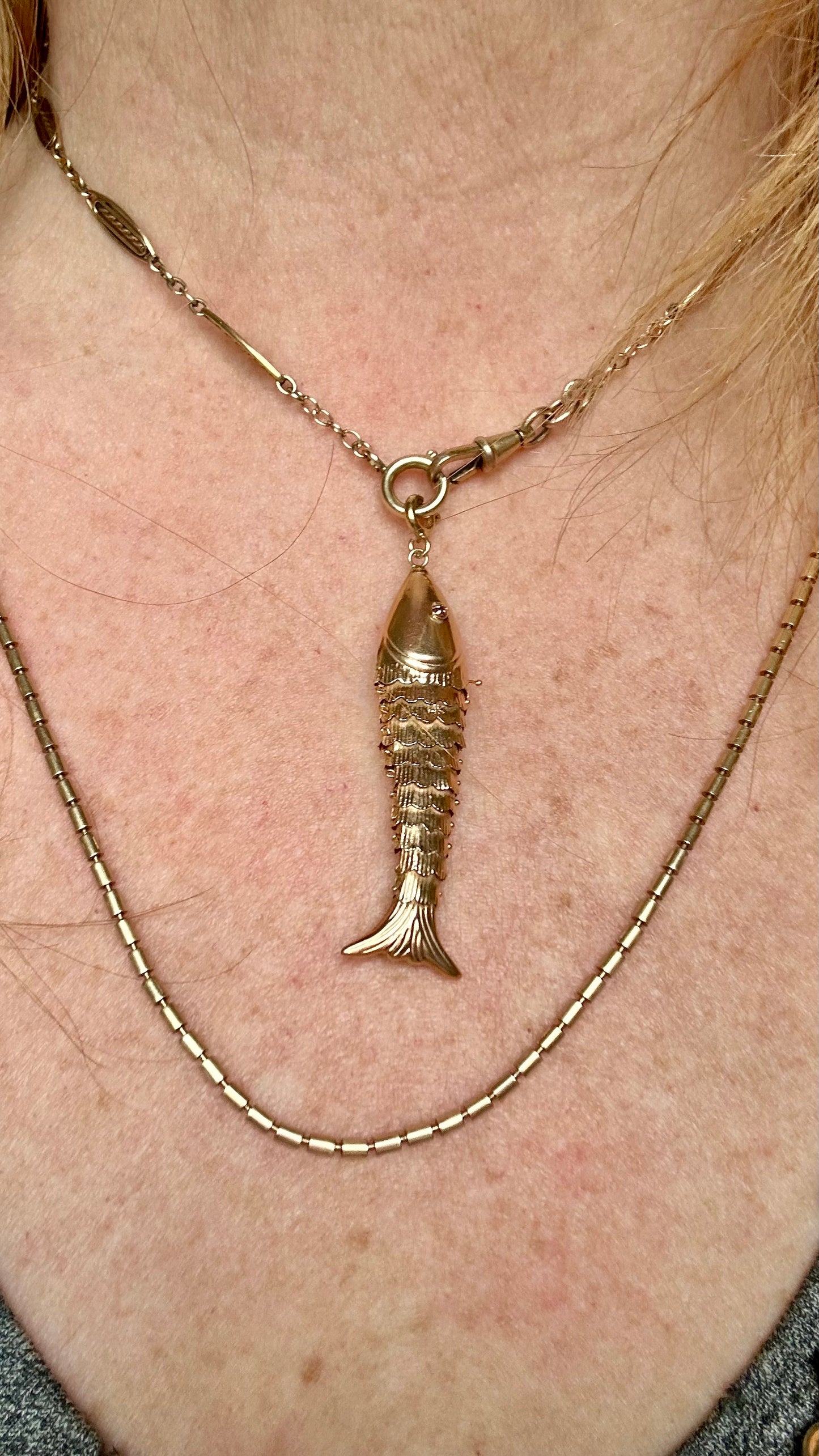 Solid 14K articulated fish charm