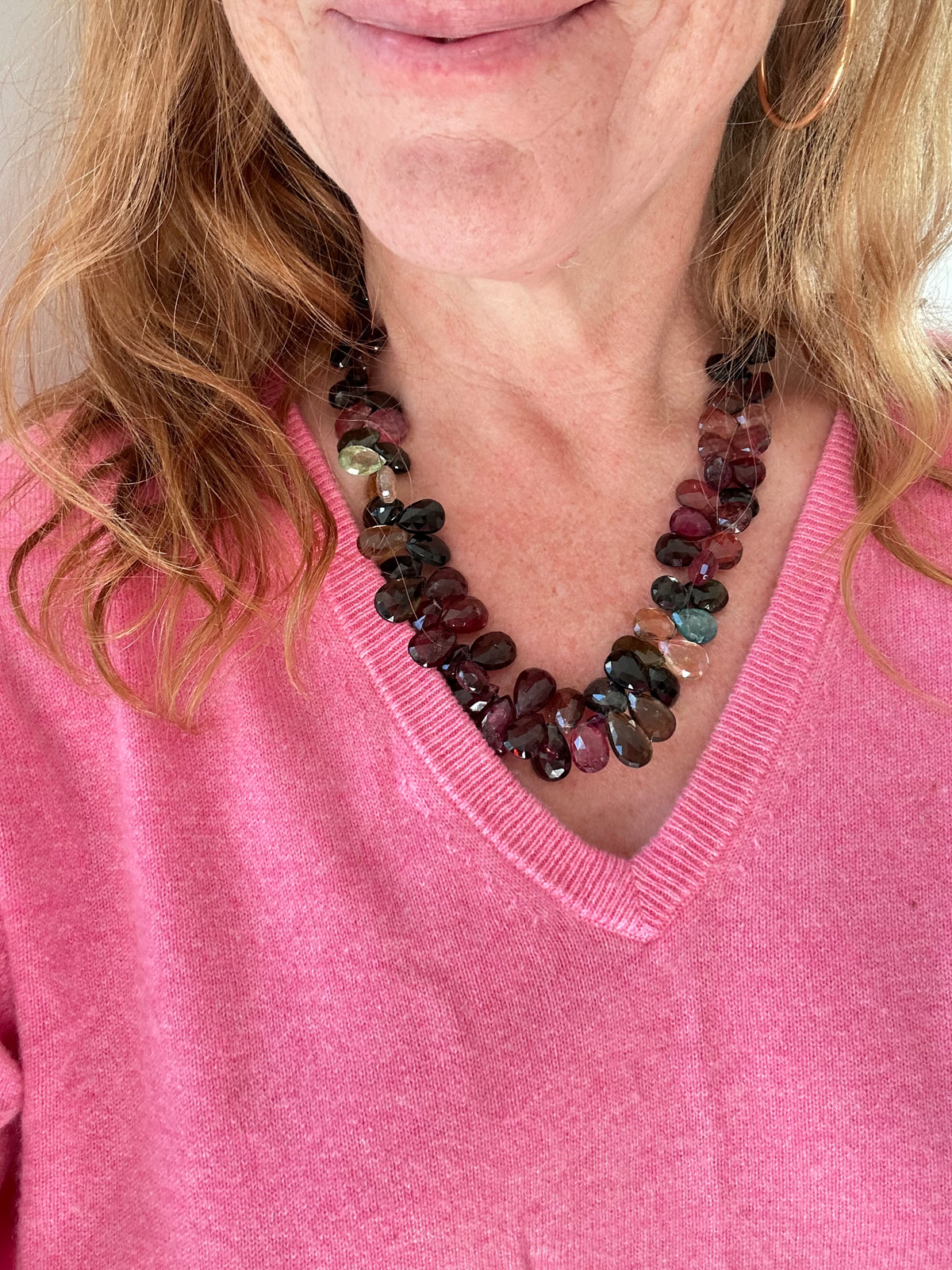 Multi tourmaline Cluster Necklace 14k ball clasps