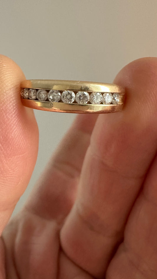 14K Yellow Gold Channel-Set Diamond Band | 10 Diamonds | Size 7.75
