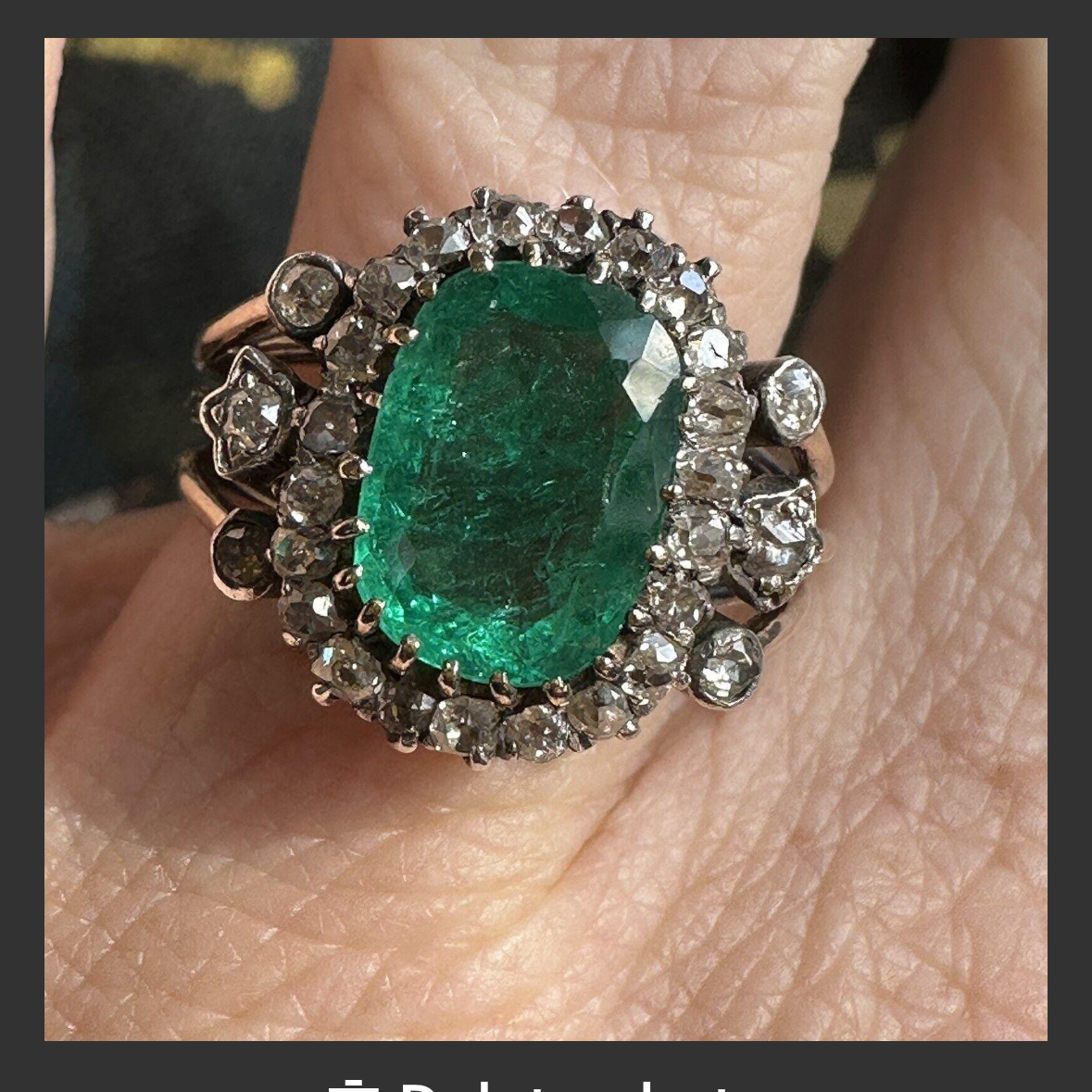 An Antique  SILVER-TOPPED 14K GOLD, EMERALD AND DIAMOND RING