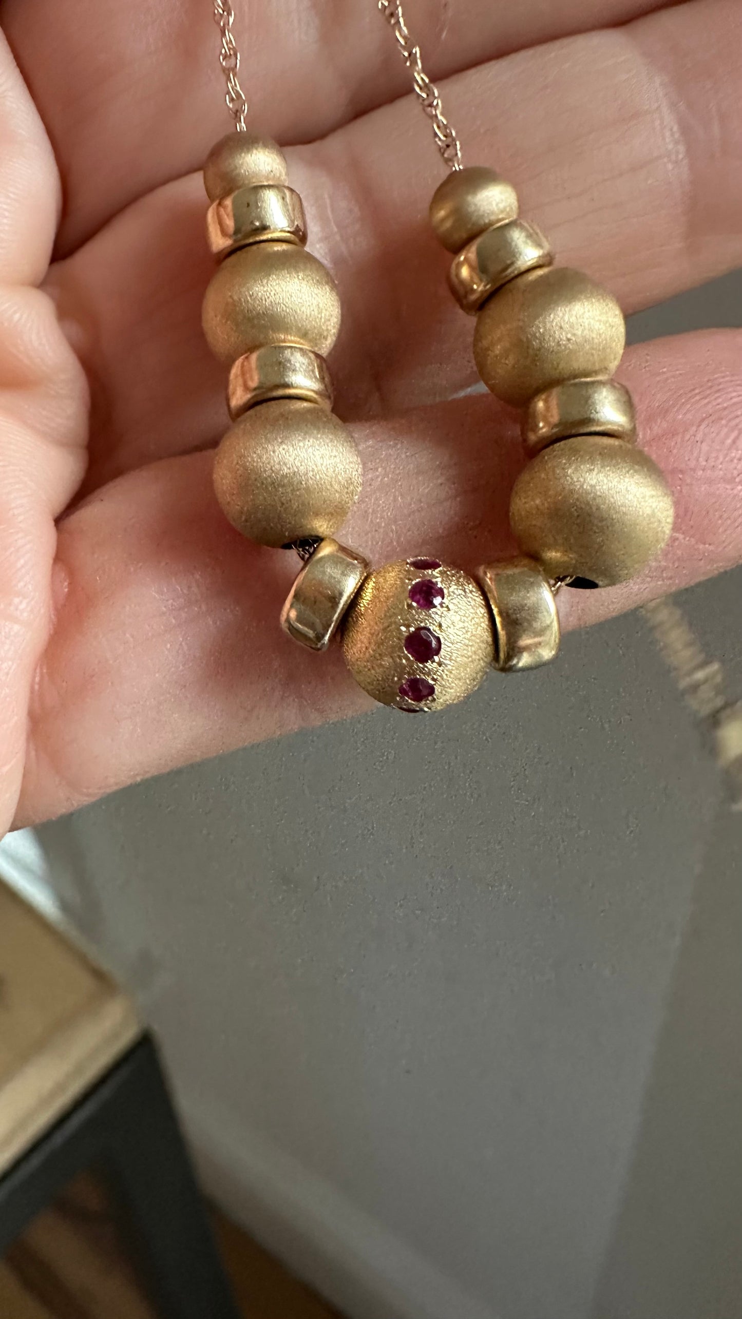 Vintage 14k gold beaded necklace with tourmalines