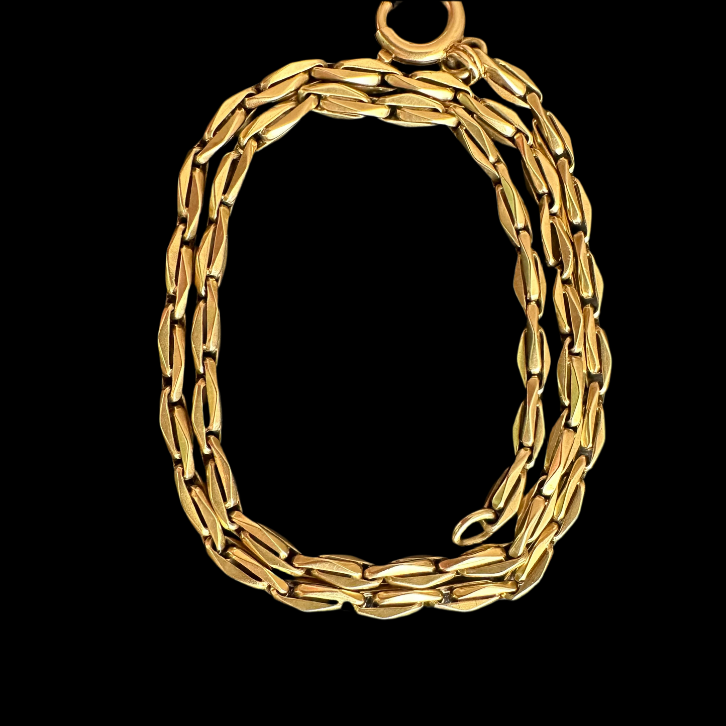RARE 19TH CENTURY ANTIQUE VICTORIAN WATCH CHAIN DOUBLE HAYSEE LINK NECKLACE IN 15k GOLD - 14.25 INCHES LONG 14.6g
