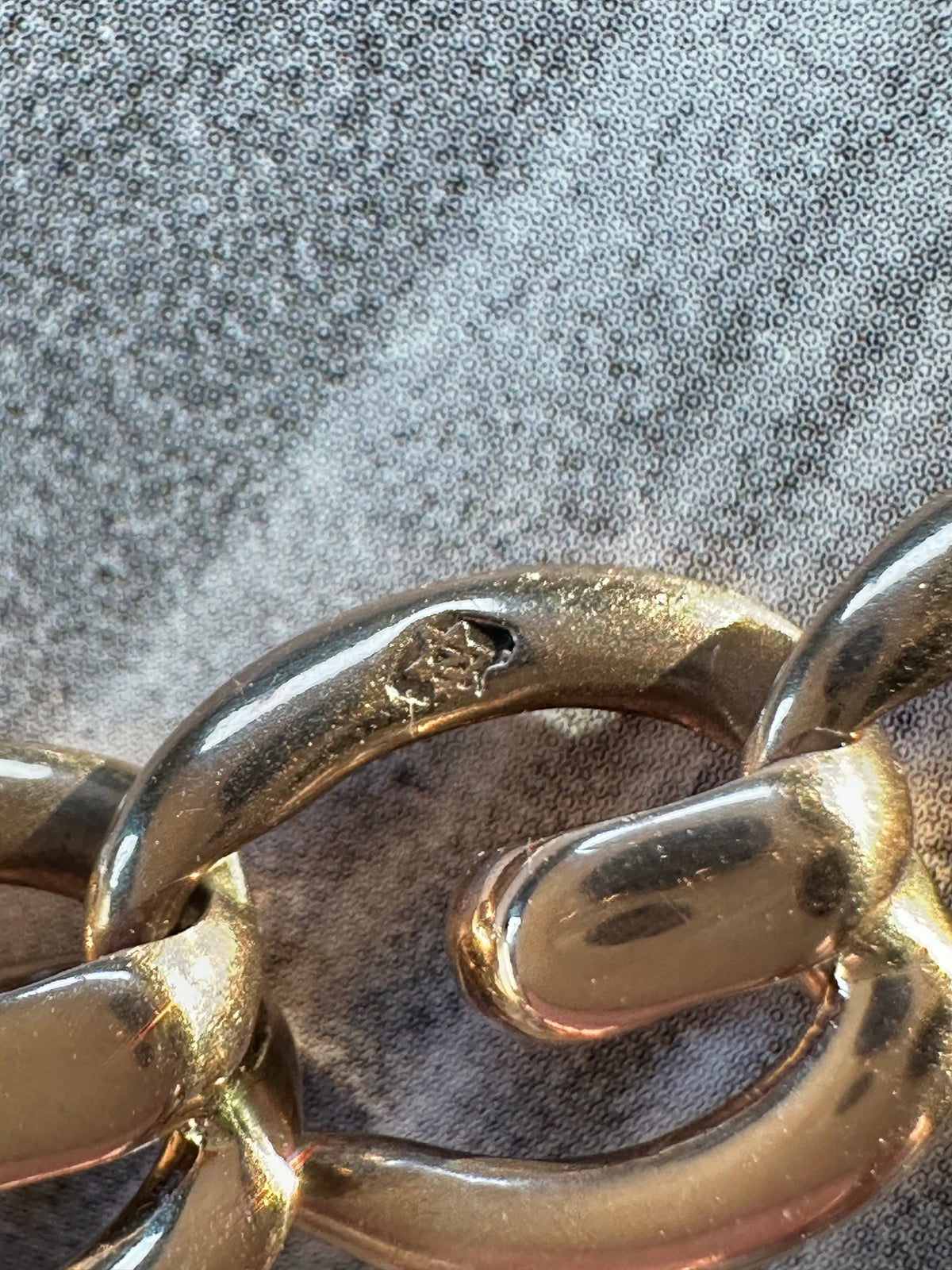 Antique open curb and fancy 9k gold watchchain 19”necklace with T bar and two swivel dog clips 44.5