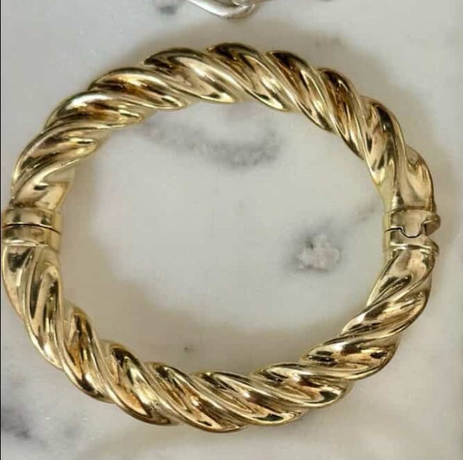 Vintage sterling silver with a gold hue Milor Thick twist hinged  bangle