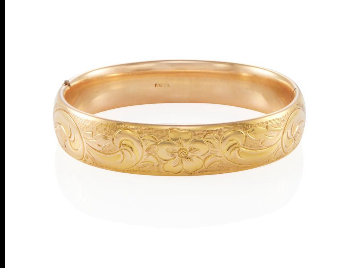 Victorian 9k orange blossom motif bangle