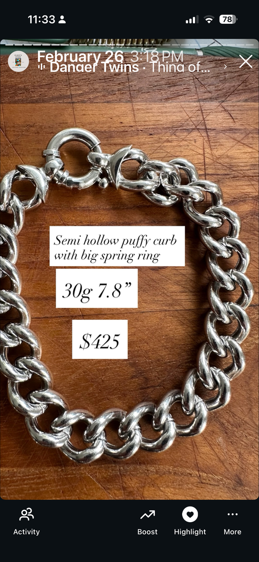 Puffy sterling silver Curb with big spring ring