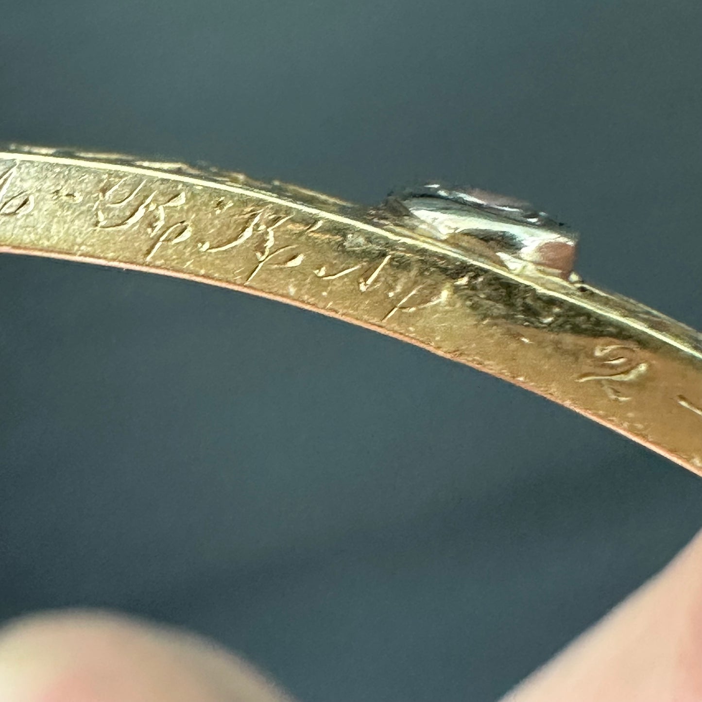 circa 1920 Art Deco Hand Engraved Gold Bezeled Diamond Bracelet