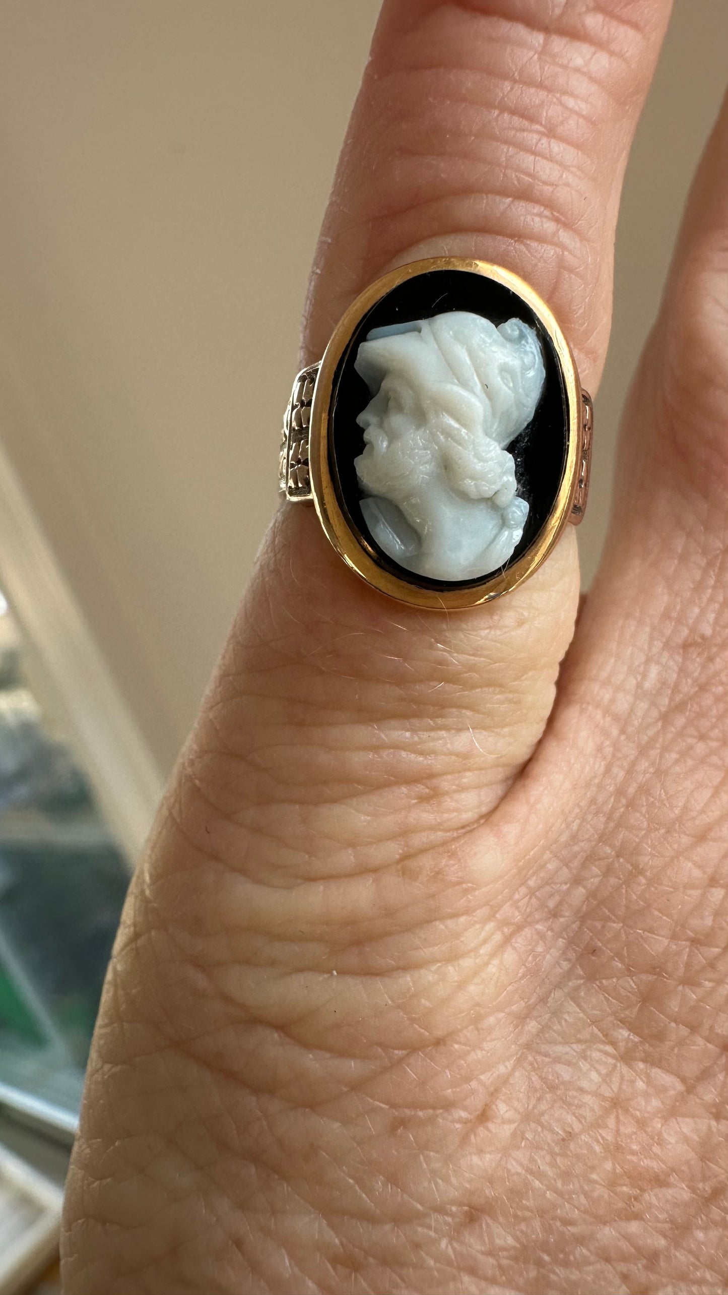 ✨ Antique Hardstone Cameo Ring | Classical Profile | 18K Gold | c. 1890–1915