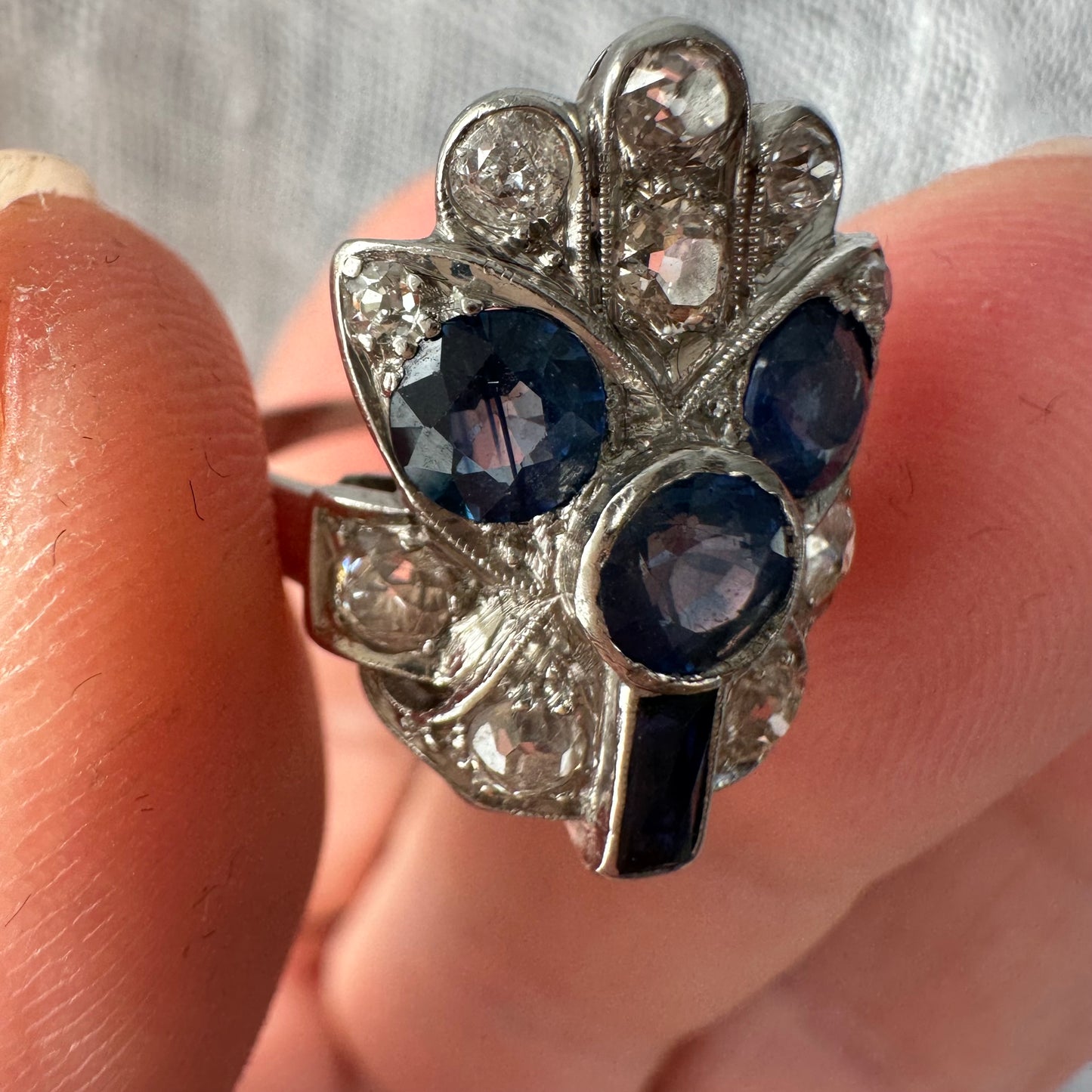 3 Art Deco  Platinum, Sapphire & Diamond Ring 1920s W/ GIA Report