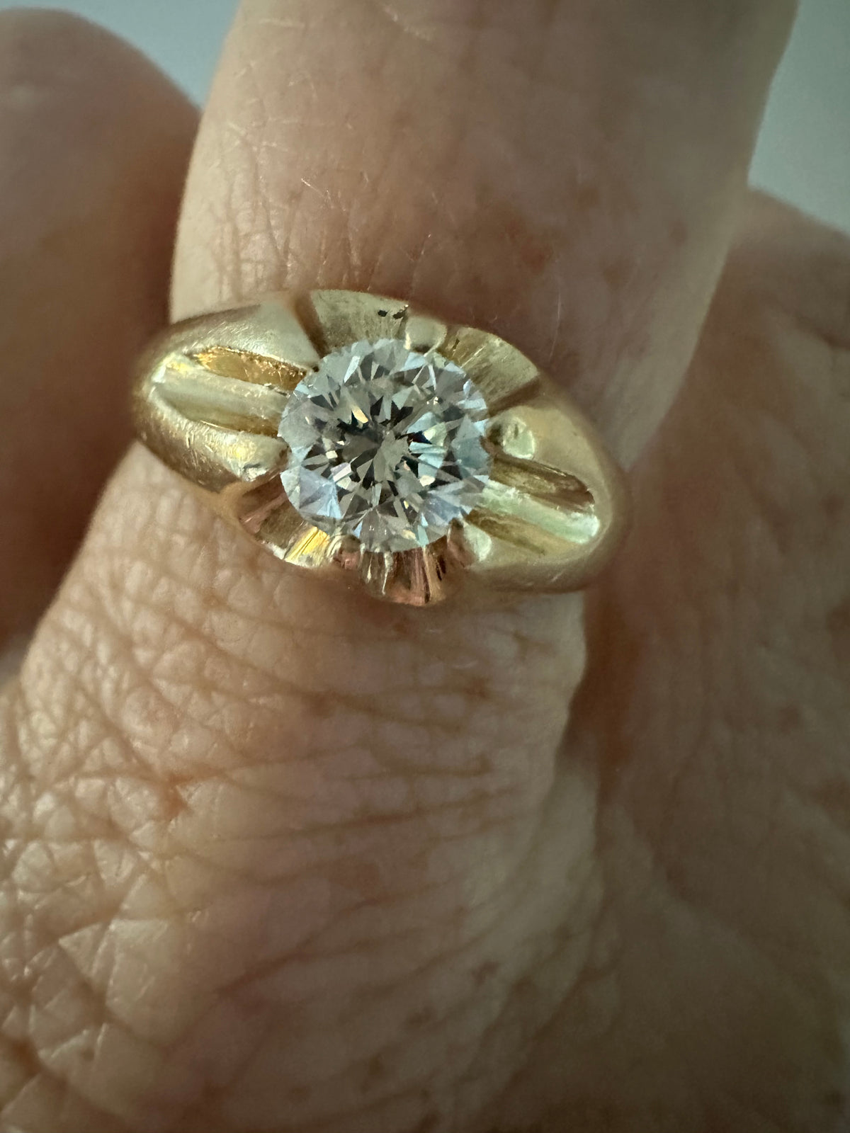 Belcher set old transitional cut diamond ring .75 ct