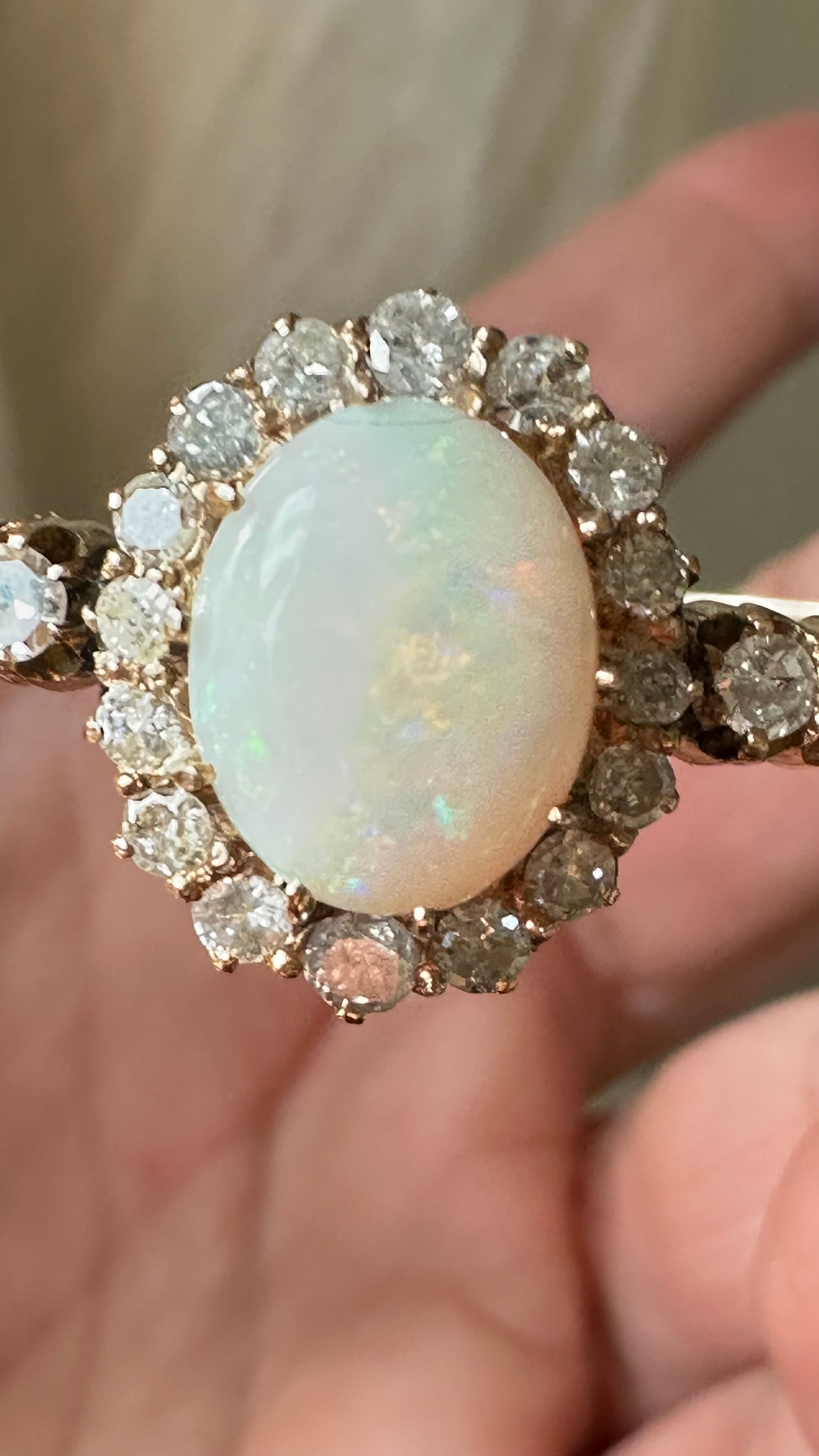 Antique Opal  And Old European & Old mine Cut Diamond Bracelet 2 Cttw