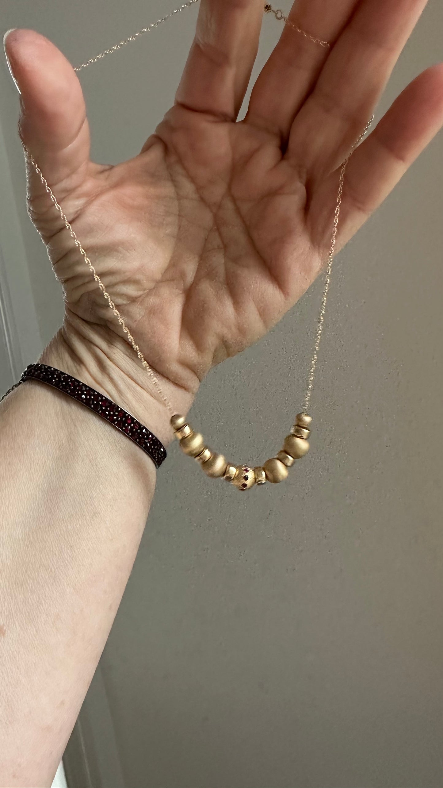 Vintage 14k gold beaded necklace with tourmalines