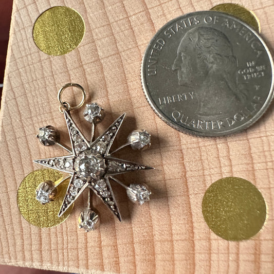 Victorian OMC Diamond Silver & Gold, Starburst Pendant