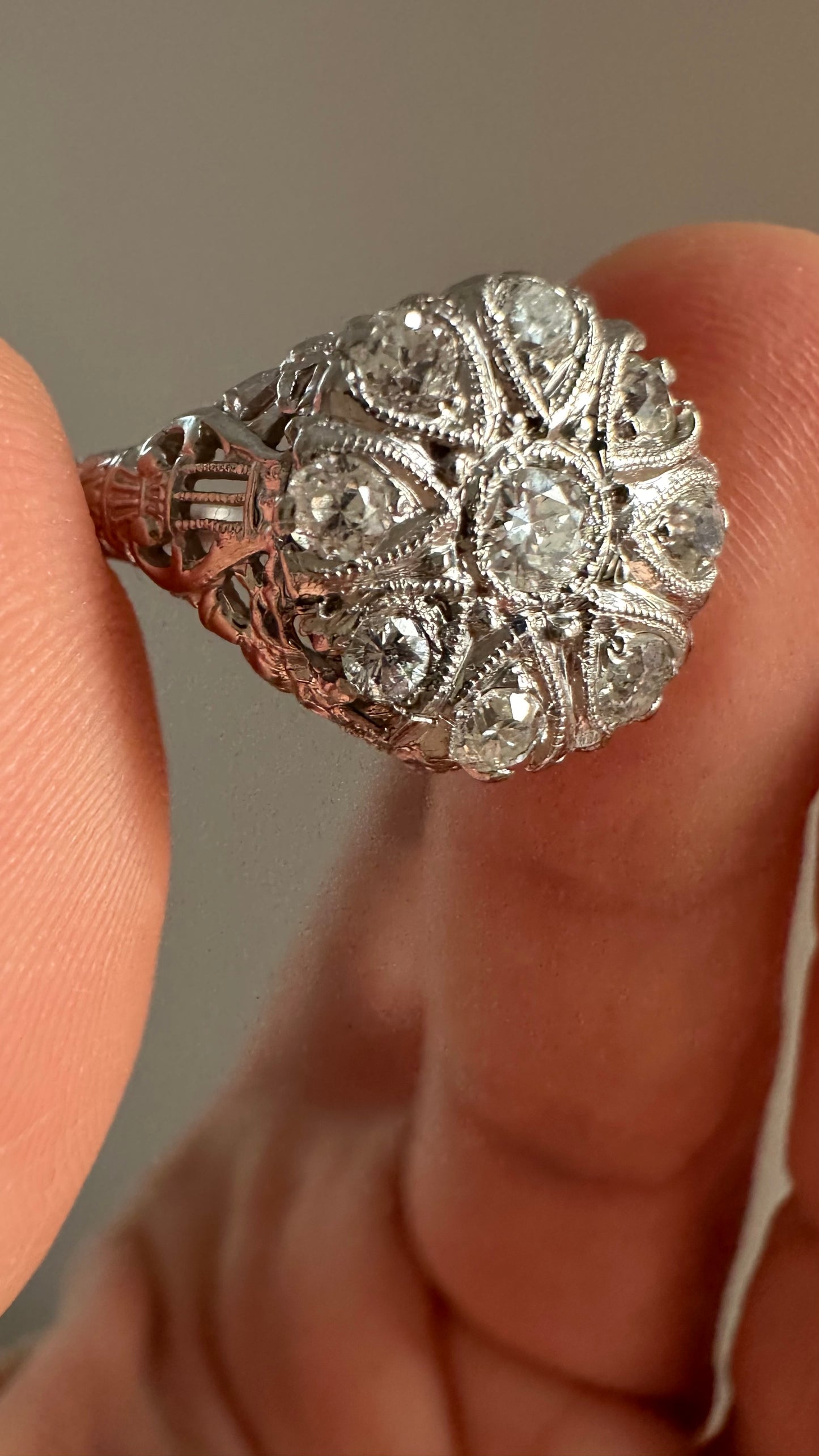 ✨ Antique Diamond Cluster Ring | Platinum-Topped Gold | c. 1910–1925