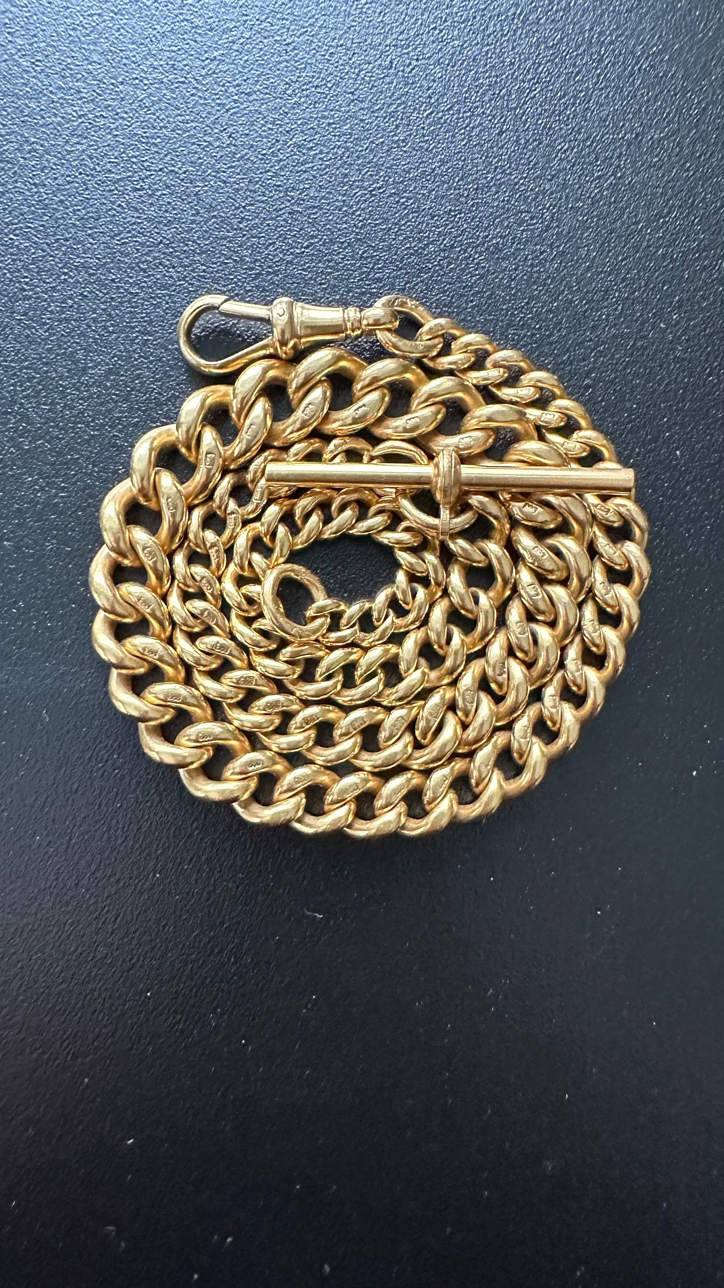 Antique 18k hgp over antique sterling silver curb Albert Watch chain