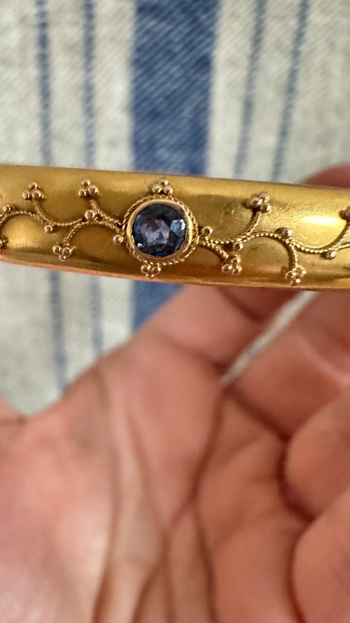 Antique 18k yellow gold bangle bracelet w/ Cornflower blue Natural sapphires- French Hallmarks