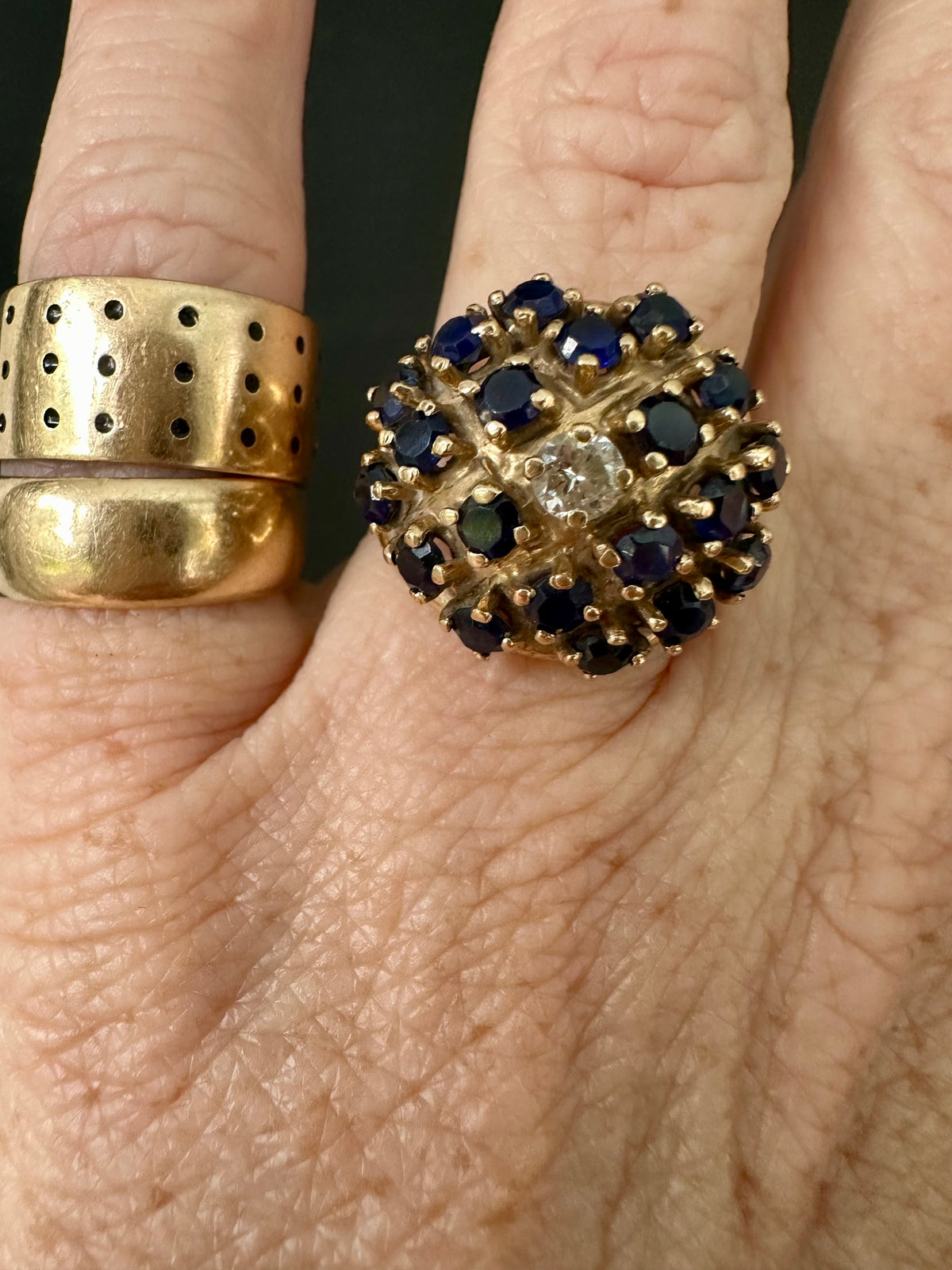 Vintage 14k Sapphire Diamond Dome Ring