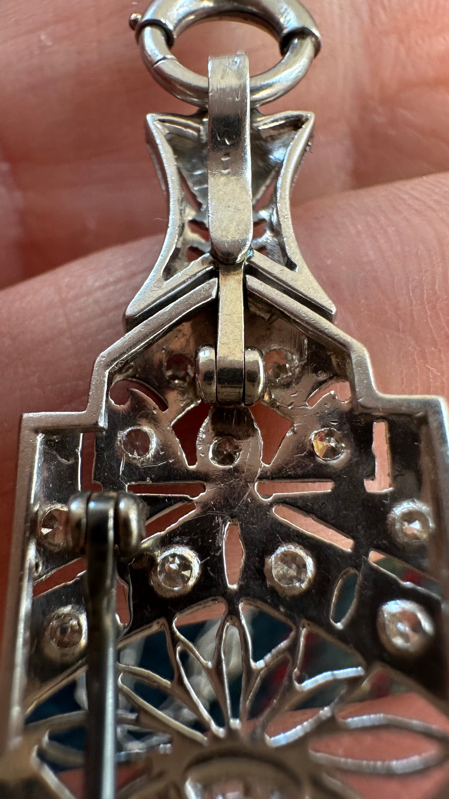 Art Deco Platnium and Diamond Pendant Brooch necklace