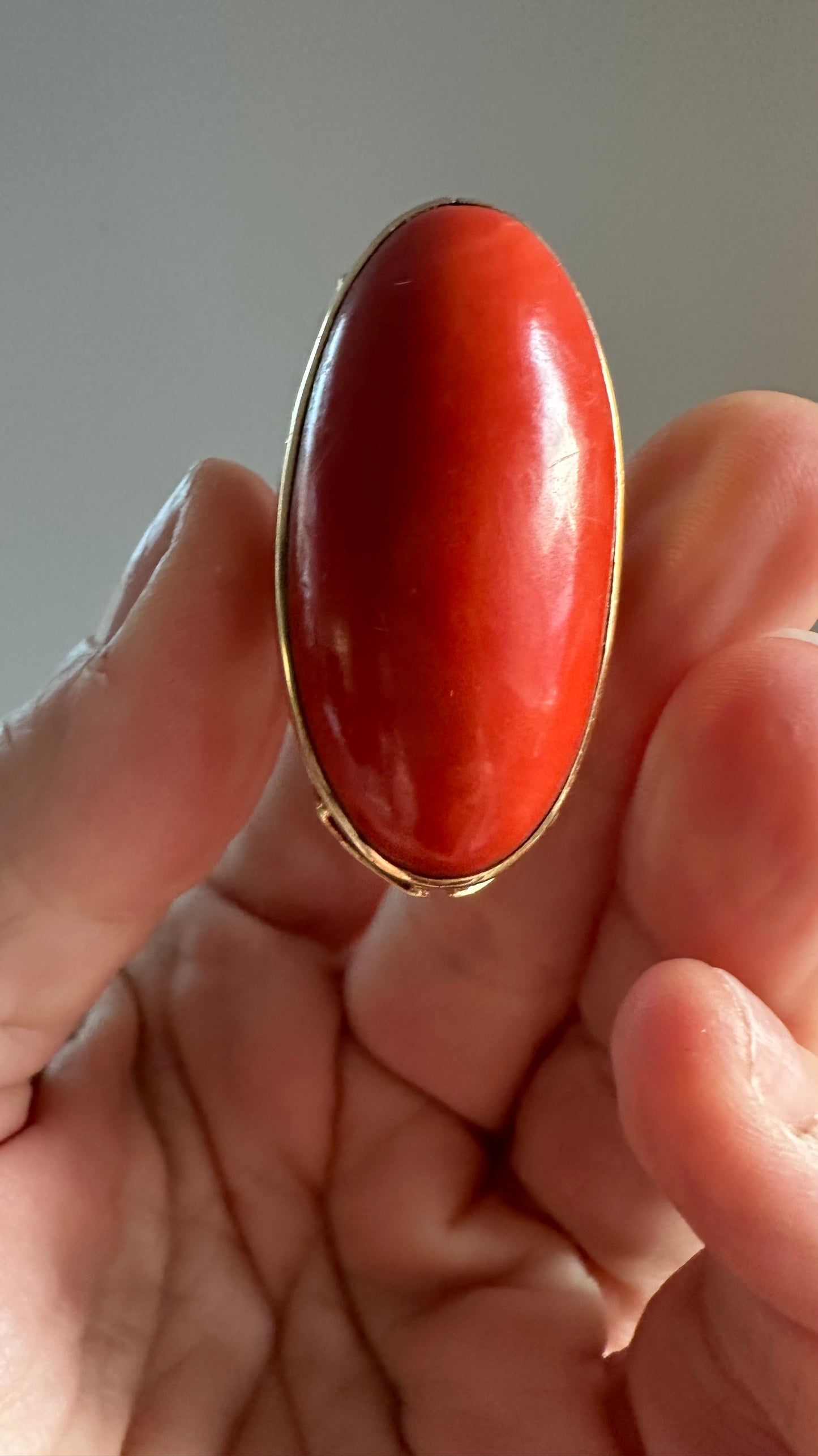 Large Natural Coral Statement Ring | Bold Oval Cabochon | Size 9.25