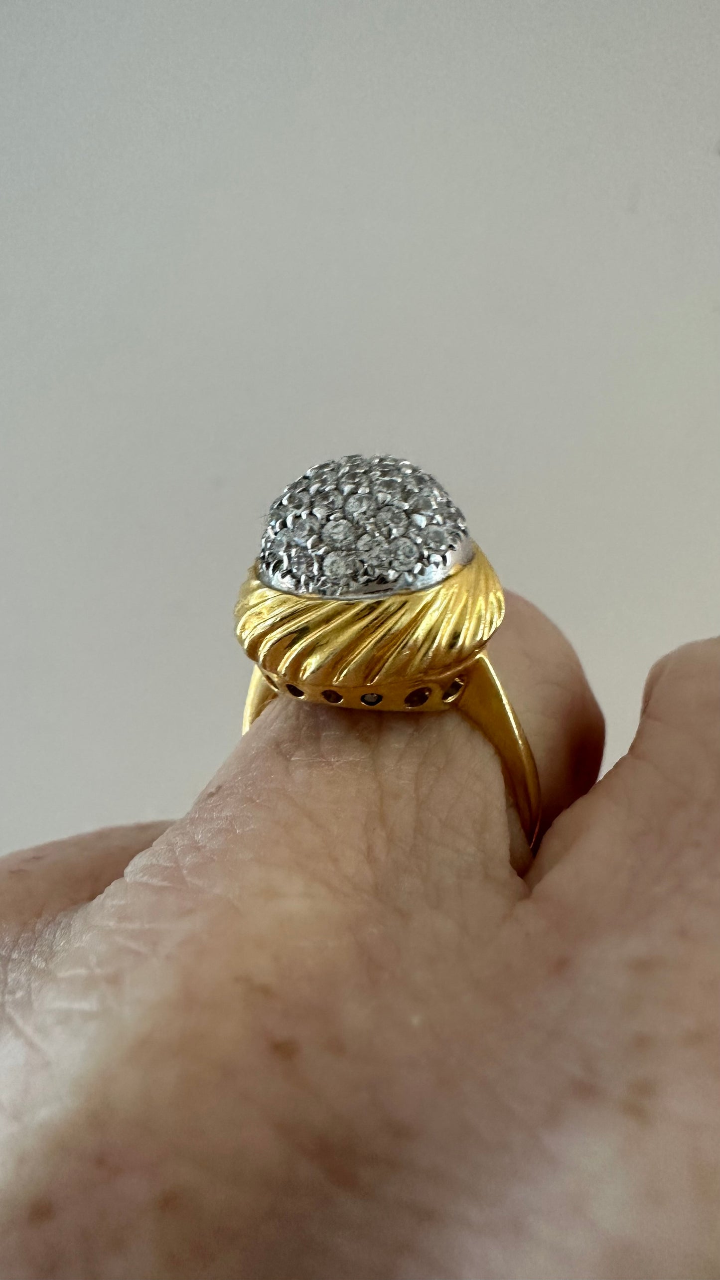 Vintage Italian 18K Gold Diamond Bombé Ring | Two-Tone Pavé Dome Statement Ring