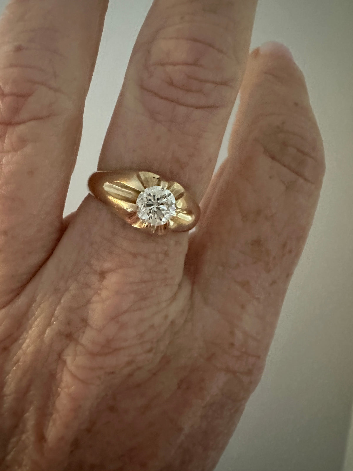 Belcher set old transitional cut diamond ring .75 ct