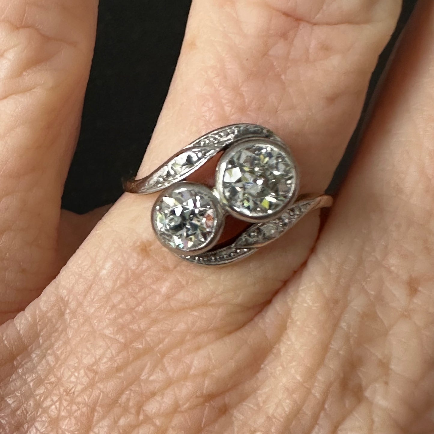 Edwardian “Toi et Moi” Diamond Ring — Platinum over Gold, c. 1910 — Size 7.5