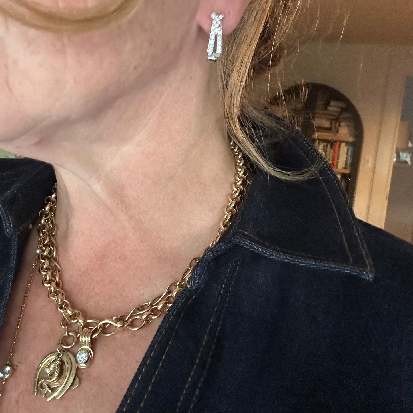 Vintage 14k white gold elongated diamond huggie hoops