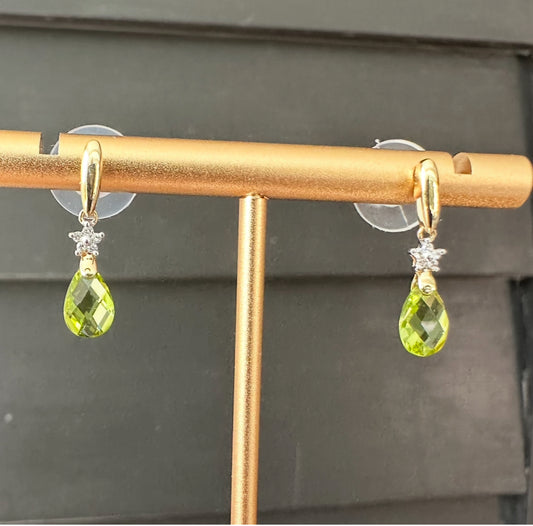 14k peridot and Diamond dangle earrings